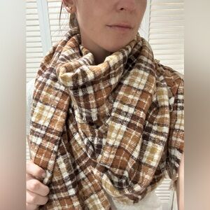 Old Navy Brown and White Plaid Scarf
